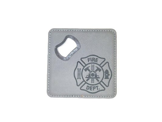 Leatherette Bottle Opener Coaster – Fire Dept. Maltese Cross