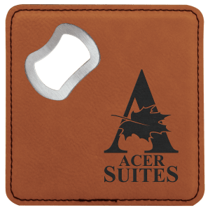 4" x 4" Square Laserable Leatherette Bottle Opener Coaster