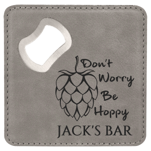 4" x 4" Square Laserable Leatherette Bottle Opener Coaster