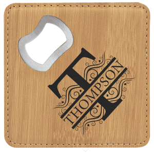 4" x 4" Square Laserable Leatherette Bottle Opener Coaster