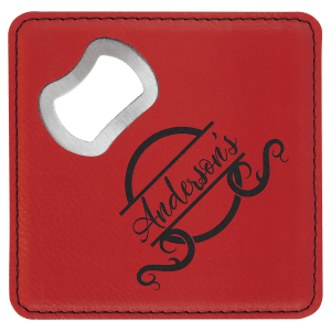 4" x 4" Square Laserable Leatherette Bottle Opener Coaster