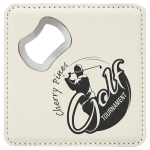 4" x 4" Square Laserable Leatherette Bottle Opener Coaster