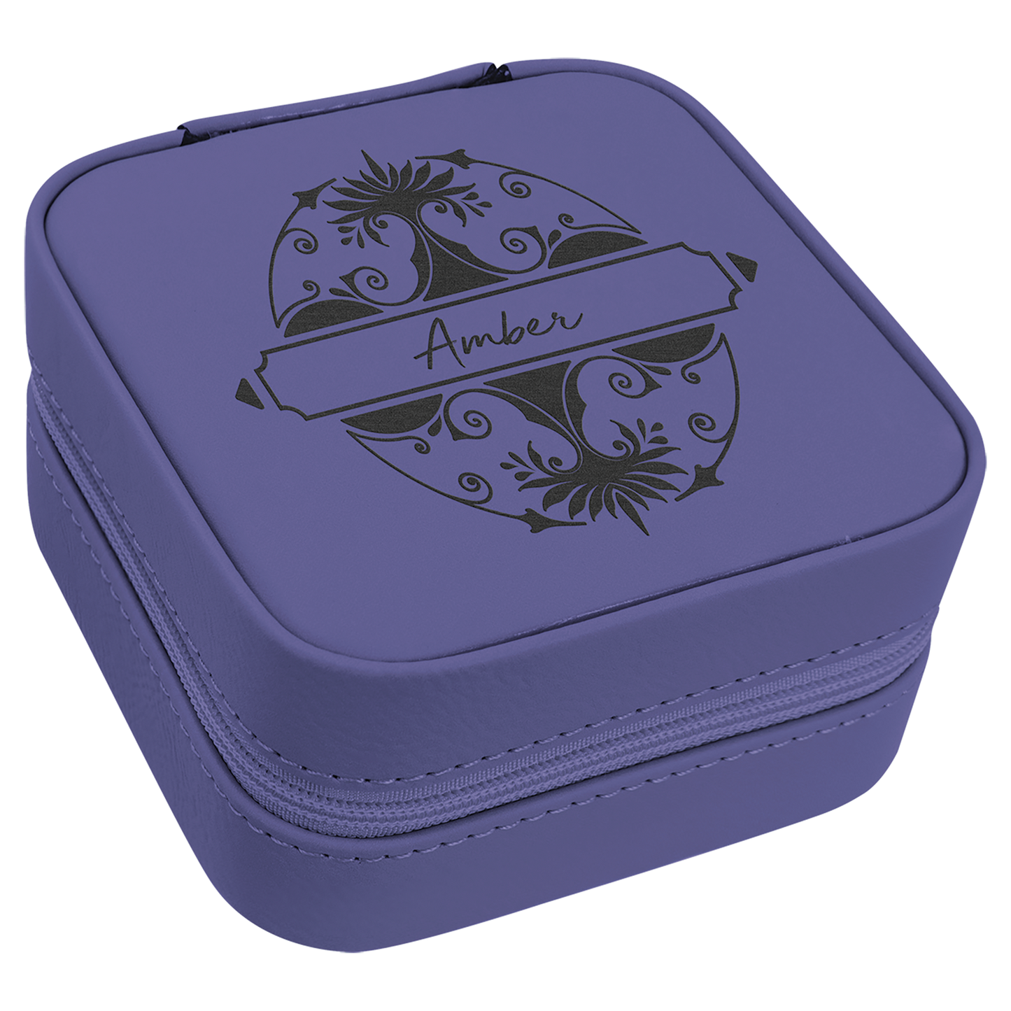 Lasered Leatherette Travel Jewelry Box with Tan Lining