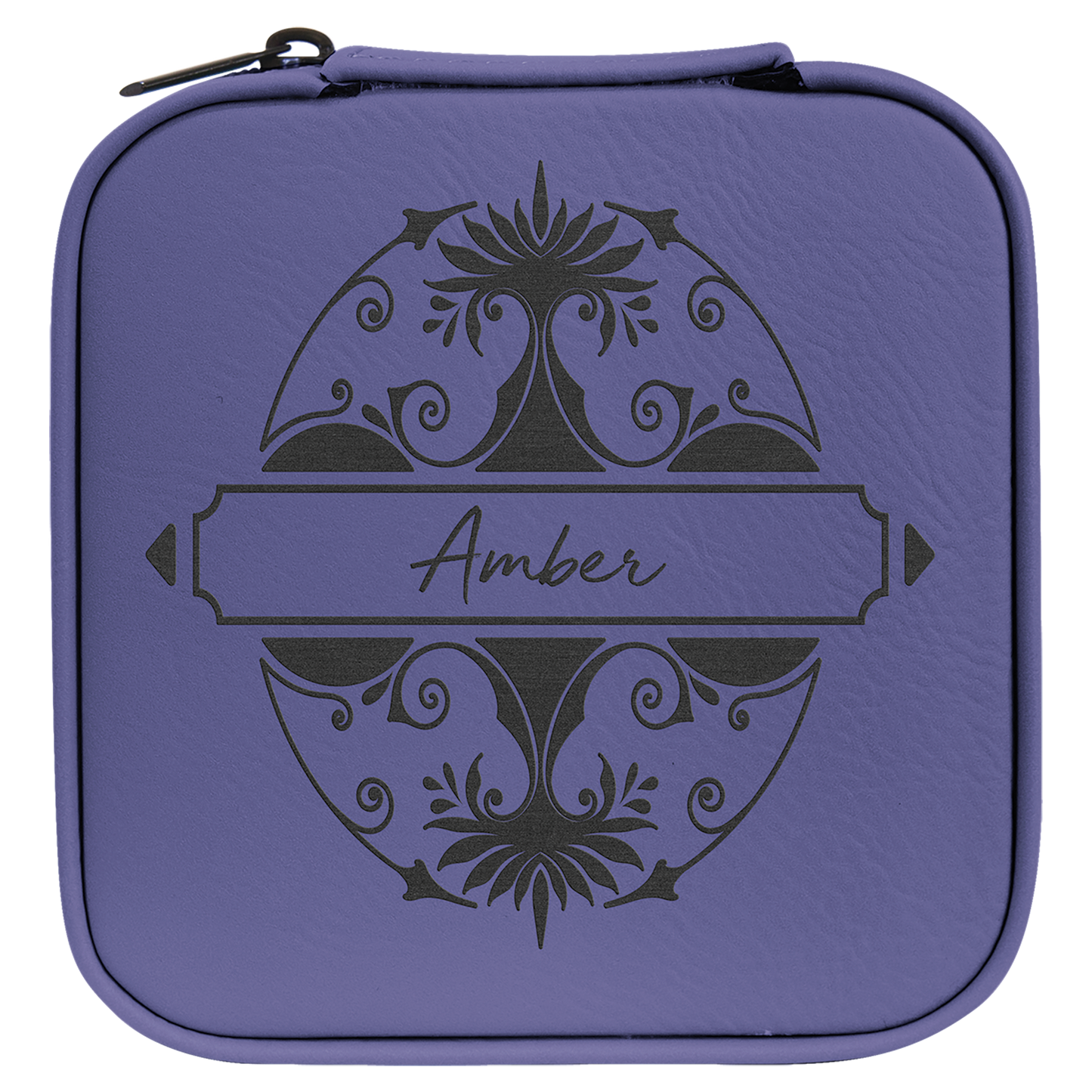 Lasered Leatherette Travel Jewelry Box with Tan Lining