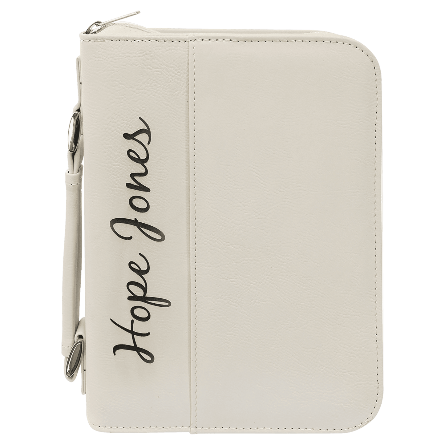 6 3/4" x 9 1/4" White Leatherette Book/Bible Cover with Handle & Zipper