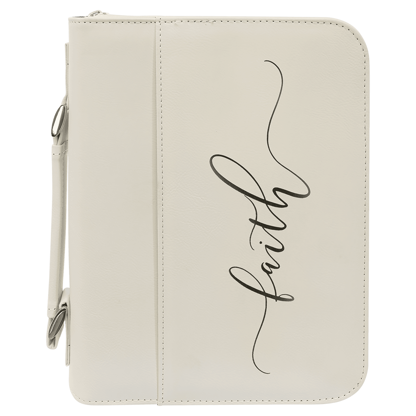 7 1/2" x 10 3/4" White Leatherette Book/Bible Cover with Handle & Zipper