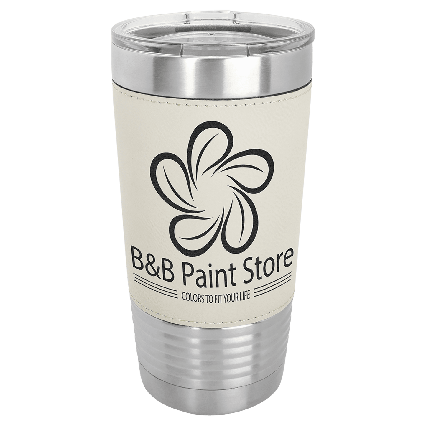 Polar Camel 20 oz. White/Black Laserable Leatherette Tumbler with Clear Lid