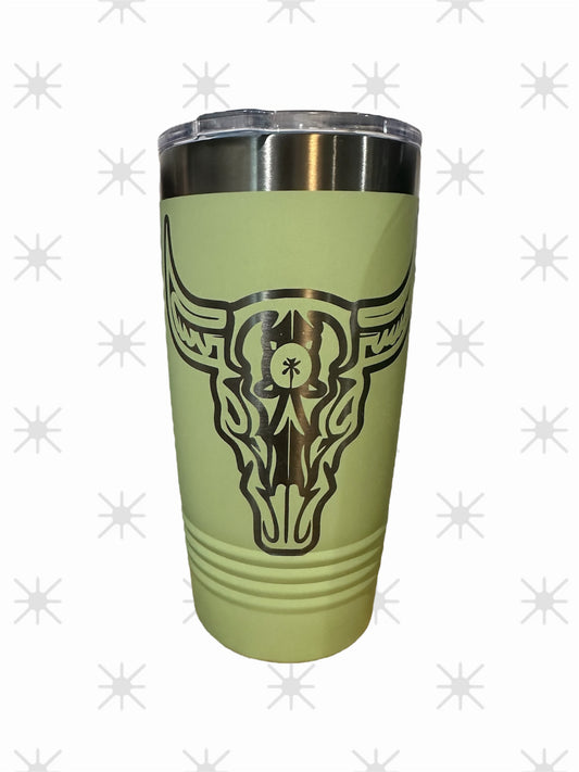 20 oz Engraved Western Skull Tumbler- Summer Sage