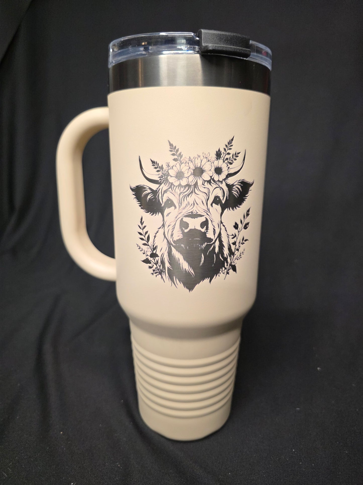 40 oz Highland Cow Floral Engraved Tumbler
