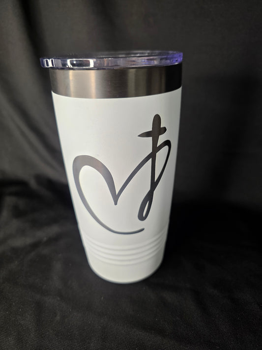 20 oz Polar Camel Tumbler – Faith Heart Cross Design (White)
