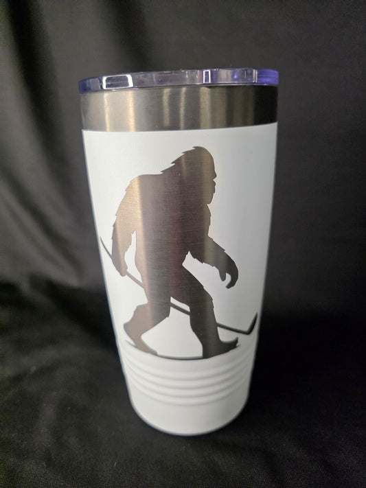 20 oz Tumbler – White Sasquatch Silhouette Engraving