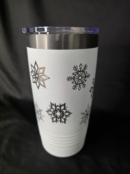 20 oz Polar Camel Tumbler – White “Ghost Black” Snowflake Wrap
