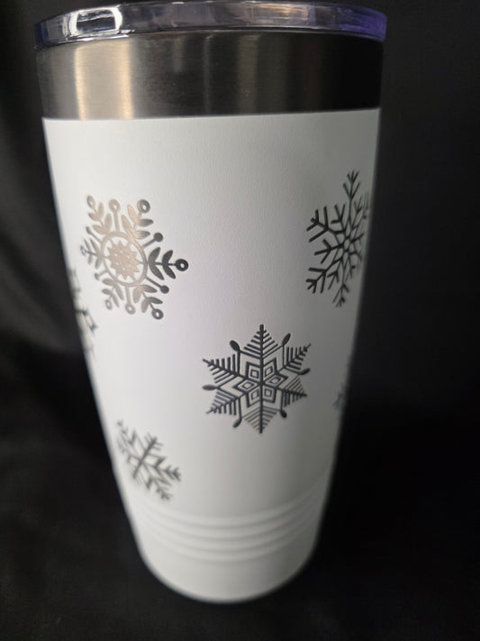 20 oz Polar Camel Tumbler – White “Ghost Black” Snowflake Wrap