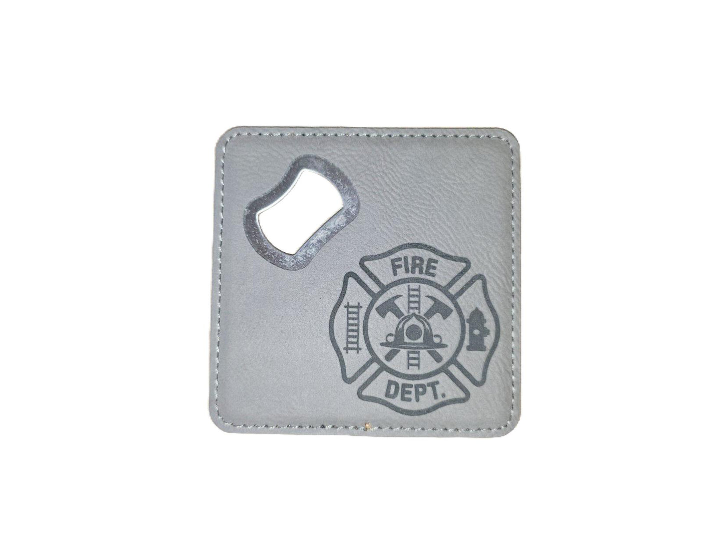 Leatherette Bottle Opener Coaster – Fire Dept. Maltese Cross