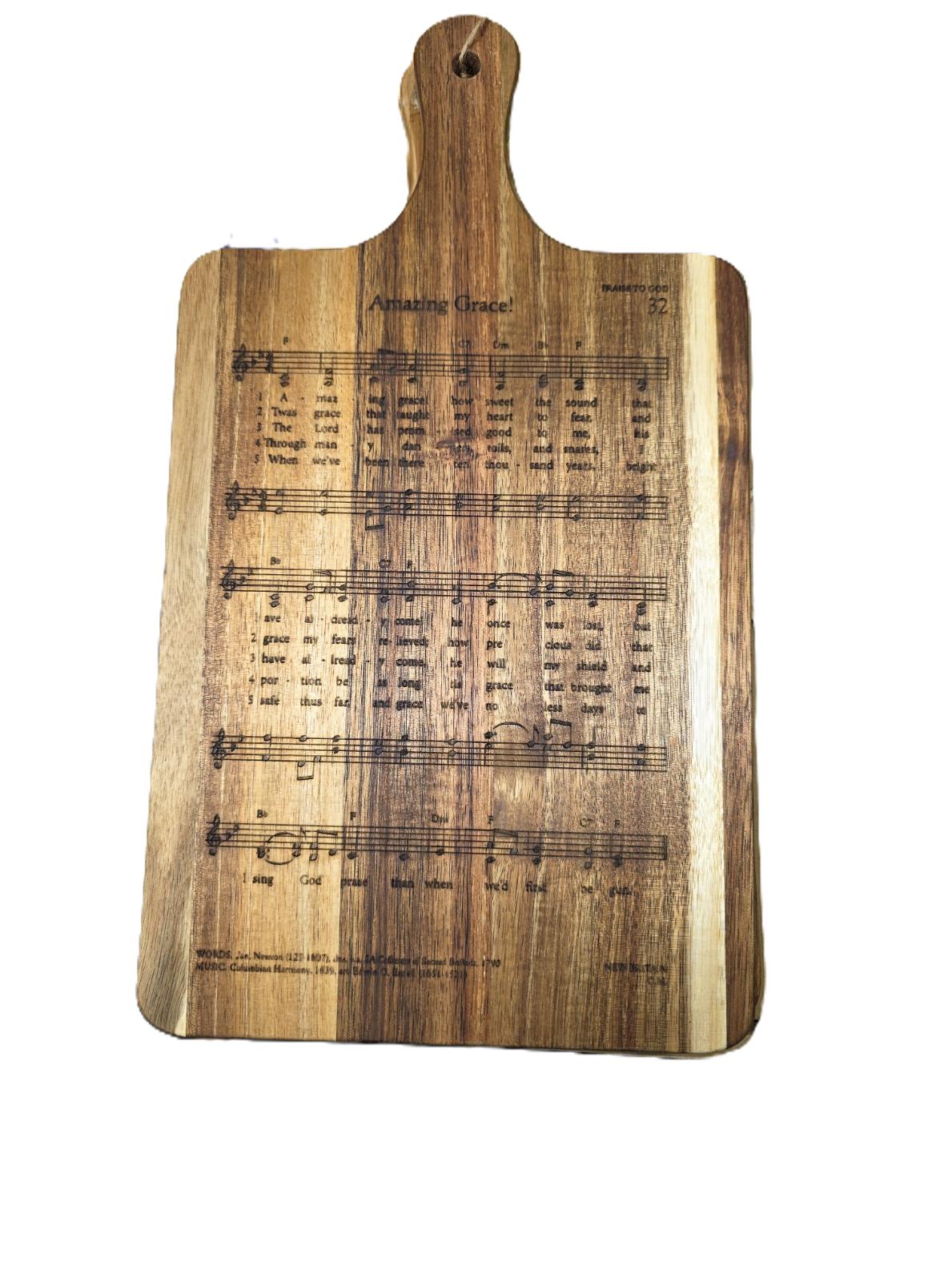 Amazing Grace Sheet Music Engraved Acacia Cutting Board – Christian Gift, Kitchen Décor, Serving Board