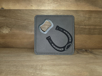 Leatherette Horseshoe Bottle Opener Coaster