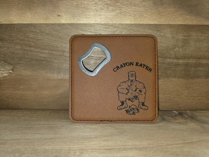 Leatherette Bottle Opener Coaster – “Crayon Eater” (USMC Humor)