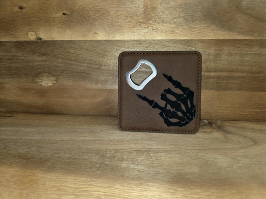 Skeleton Hand"Rock ON" Leatherette Bottle Opener Coaster