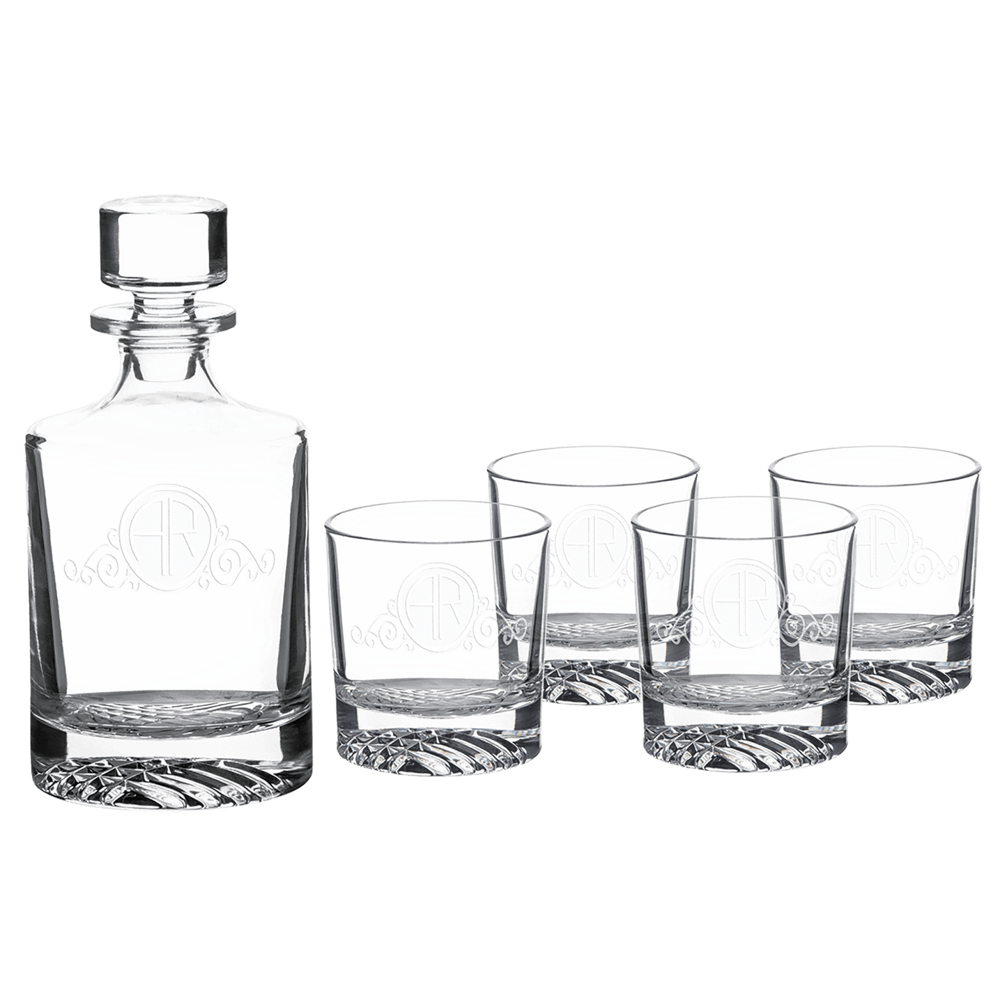 850mL Round Glass Decanter Set with Four 9 oz. Rocks Glasses
