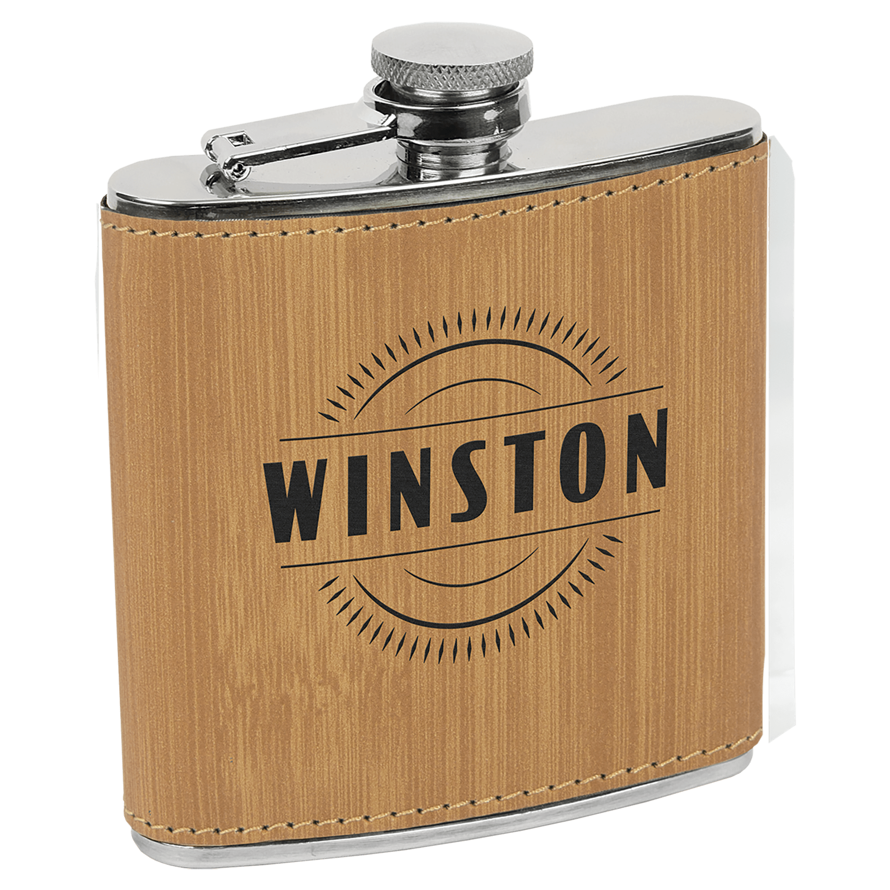 6 oz. Bamboo Laserable Leatherette Stainless Steel Flask