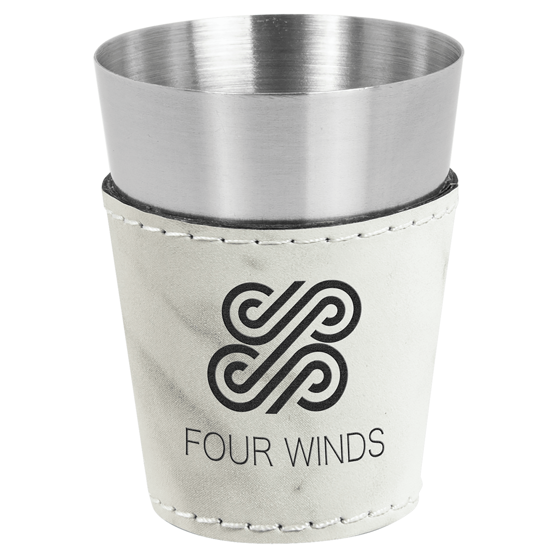 2 oz. White Marble Laserable Leatherette & Stainless Steel Shot Glass