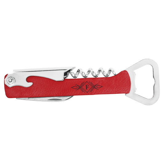 Red Laserable Leatherette Wine Bottle Opener