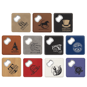 4" x 4" Square Laserable Leatherette Bottle Opener Coaster