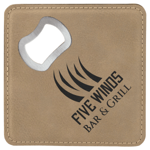 4" x 4" Square Laserable Leatherette Bottle Opener Coaster