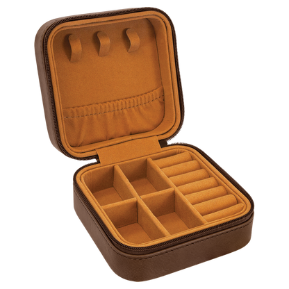 Lasered Leatherette Travel Jewelry Box with Tan Lining
