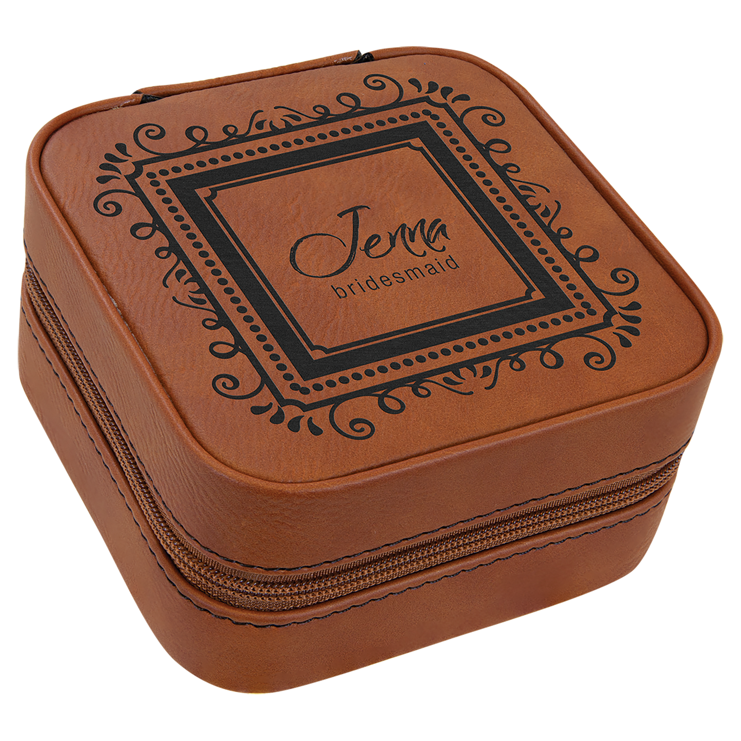 Lasered Leatherette Travel Jewelry Box with Tan Lining