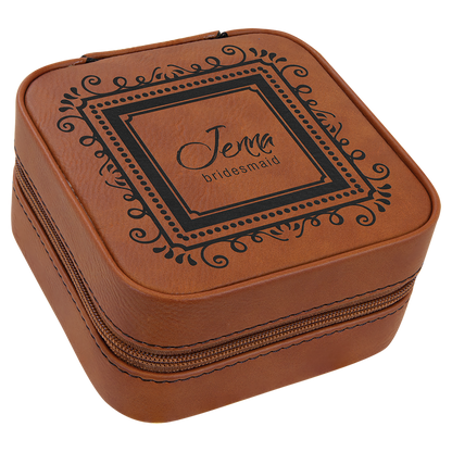 Lasered Leatherette Travel Jewelry Box with Tan Lining