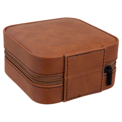 Lasered Leatherette Travel Jewelry Box with Tan Lining