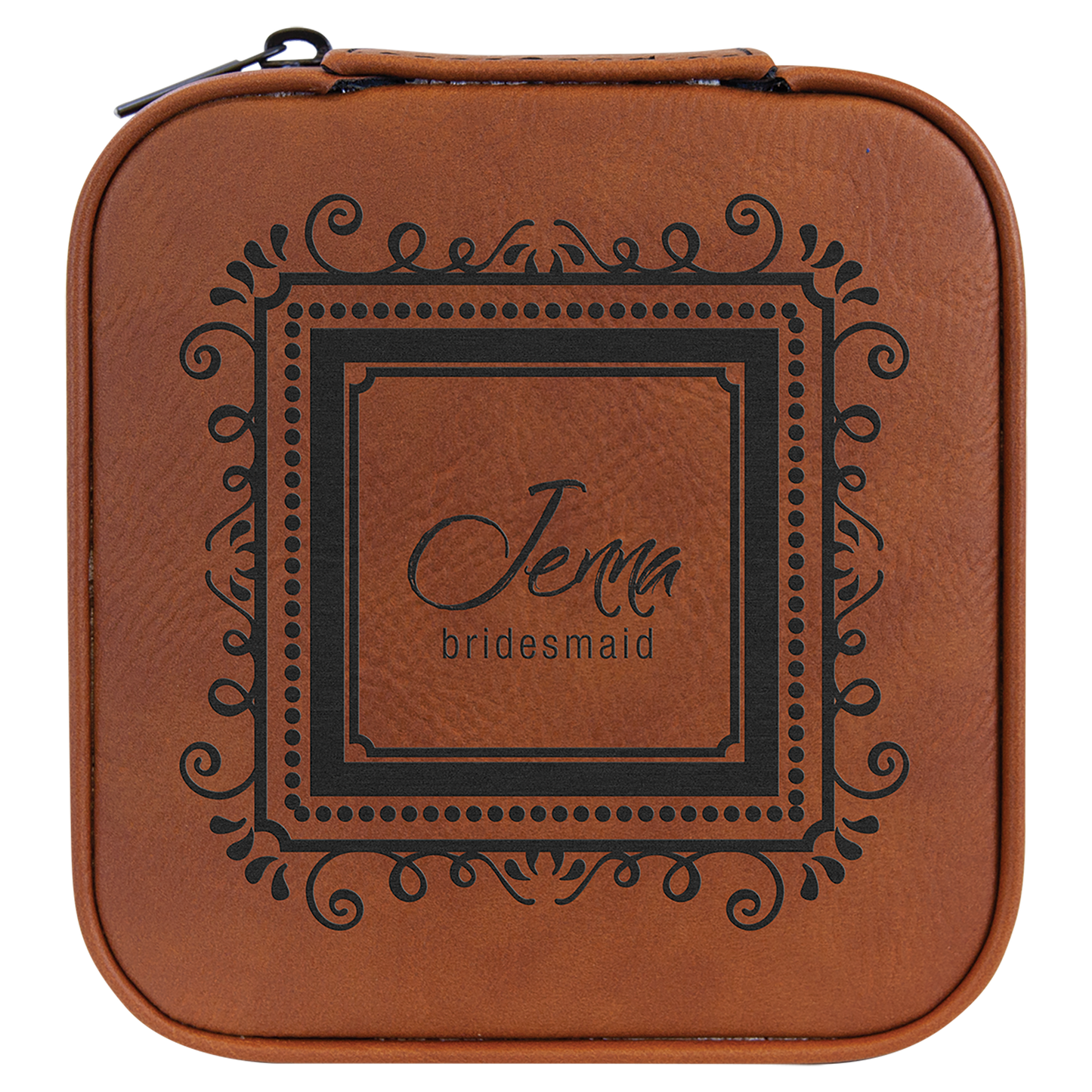 Lasered Leatherette Travel Jewelry Box with Tan Lining
