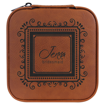 Lasered Leatherette Travel Jewelry Box with Tan Lining