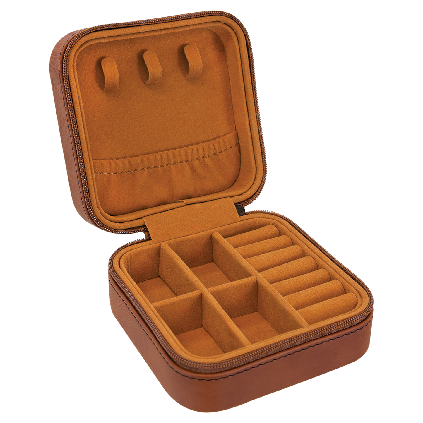 Lasered Leatherette Travel Jewelry Box with Tan Lining