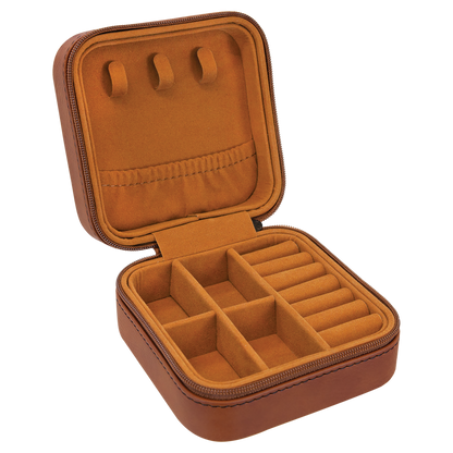Lasered Leatherette Travel Jewelry Box with Tan Lining