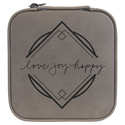 Lasered Leatherette Travel Jewelry Box with Tan Lining