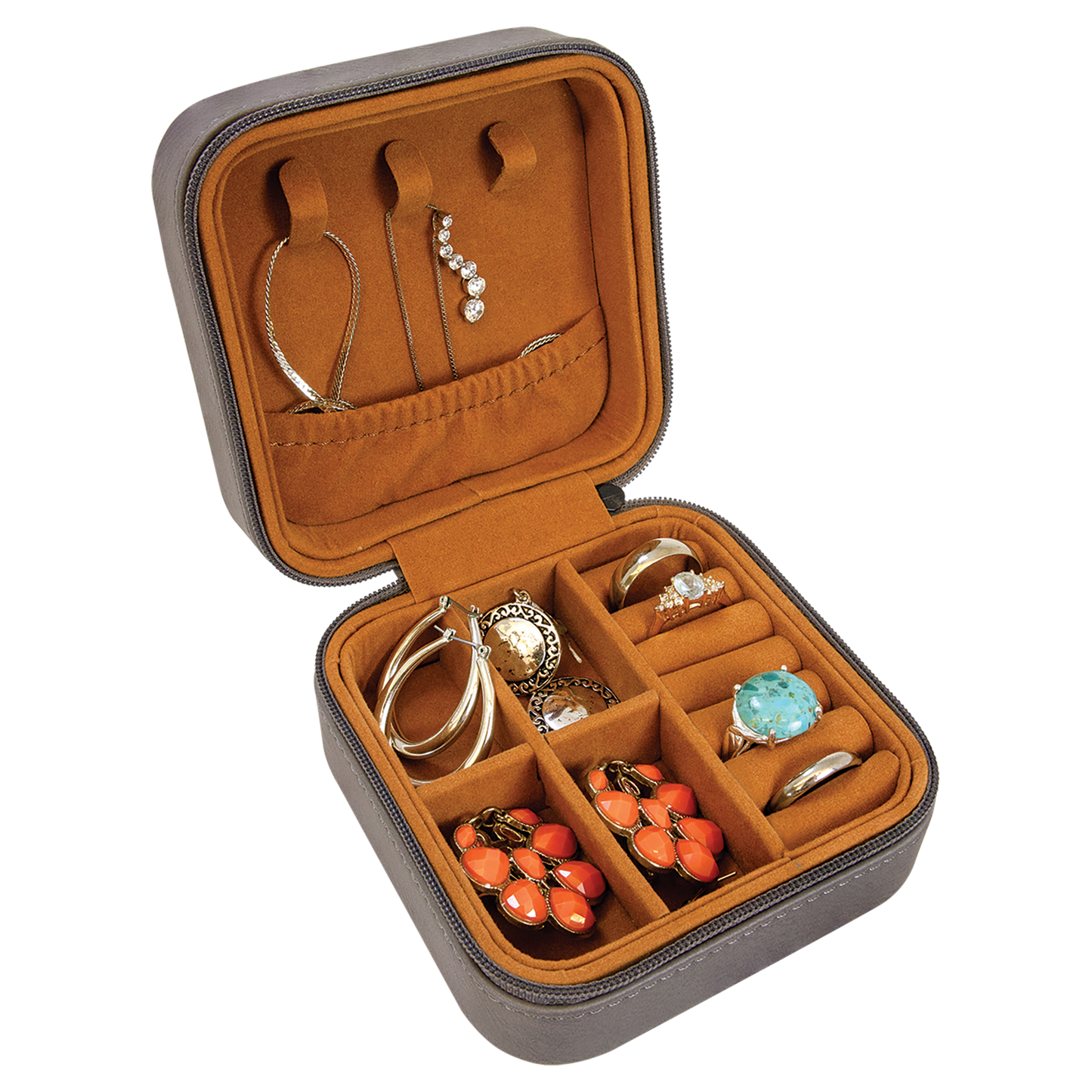 Lasered Leatherette Travel Jewelry Box with Tan Lining