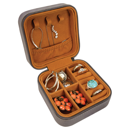 Lasered Leatherette Travel Jewelry Box with Tan Lining