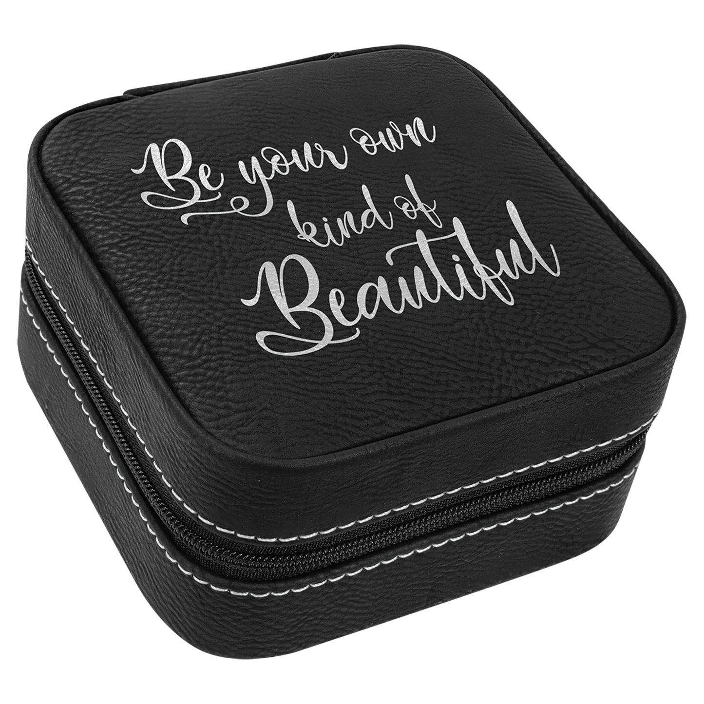 Lasered Leatherette Travel Jewelry Box with Tan Lining