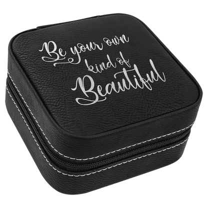 Lasered Leatherette Travel Jewelry Box with Tan Lining