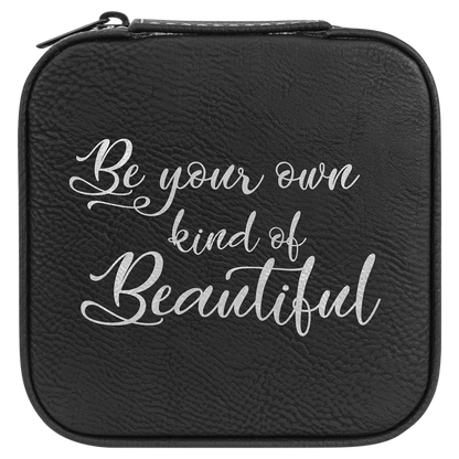 Lasered Leatherette Travel Jewelry Box with Tan Lining