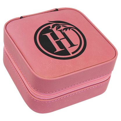 Lasered Leatherette Travel Jewelry Box with Tan Lining