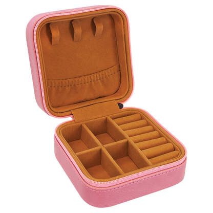 Lasered Leatherette Travel Jewelry Box with Tan Lining