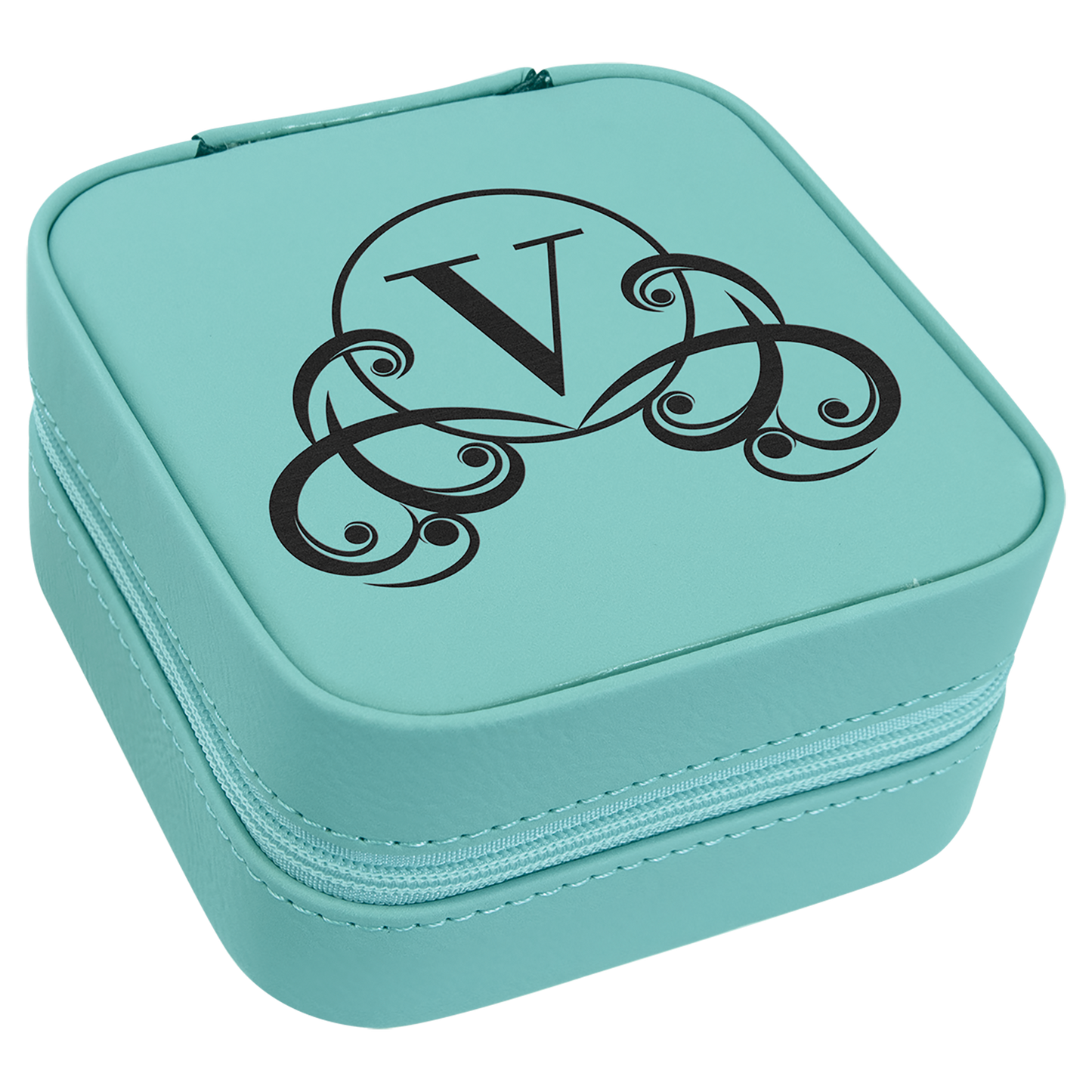 Lasered Leatherette Travel Jewelry Box with Tan Lining