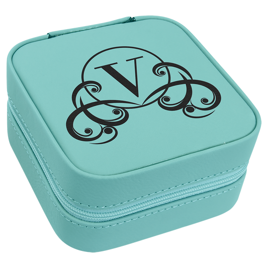 Lasered Leatherette Travel Jewelry Box with Tan Lining