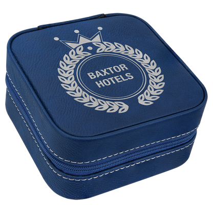 Lasered Leatherette Travel Jewelry Box with Tan Lining