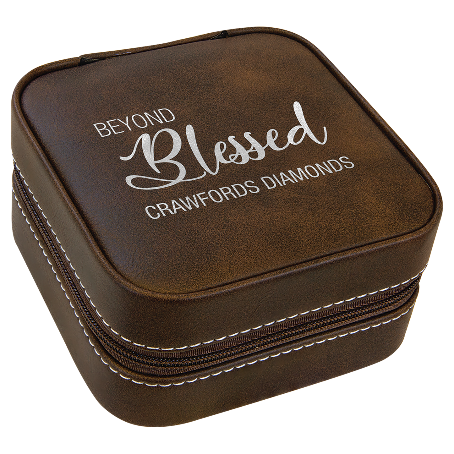 Lasered Leatherette Travel Jewelry Box with Tan Lining