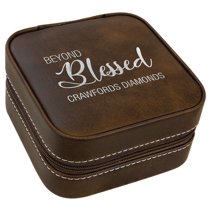 Lasered Leatherette Travel Jewelry Box with Tan Lining