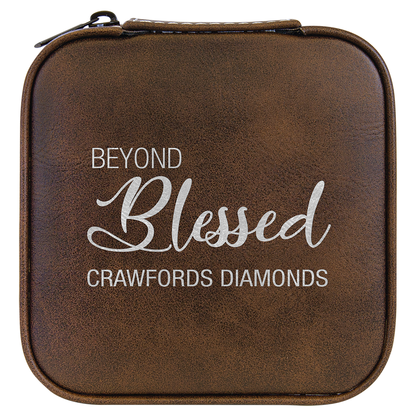Lasered Leatherette Travel Jewelry Box with Tan Lining
